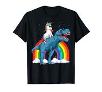 Unicorn Riding T rex Dinosaur Boys Girls Rainbow T-Shirt