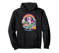 Unicorn Riding T Rex Dinosaur Rainbow Fantasy Cartoon Humor Pullover Hoodie