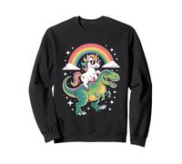 Unicorn Riding T Rex Rainbow Dinosaur With Stars Sweatshirt