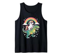 Unicorn Riding T Rex Rainbow Dinosaur with Stars Tank Top