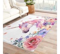 Unicorn Rugs for Girls Room - Rainbow Unicorn Rug, Kids Colourful Flowers Rugs for Living Room Bedroom, Washable Non Slip Soft Small Carpet, Patterned Area Rugs & Home Decor 60x90 cm