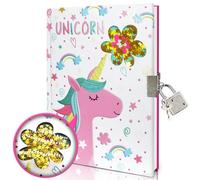 Unicorn Secret Diary for Girls, 7x5.25 Inches 160 Lined Pages Shakable Sequin Kids Diary with Lock Pink Journal for Girls Gifts Cute Notebook for Birthday Presents Toys 5 6 7 8 9 10 Year Old