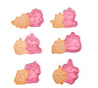 Unicorn Shape Cookie Cutters Sets, 6 Style 3D Cartoon Pressable Biscuit Unicorn Shape Mold Cookie Stamped Embossed Kitchen Baking Pastry Bakeware Tool for Kids Birthday Party and Festival