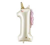 PartyDeco Balloon Unicorn Number 1 – 36.5 Inch Holographic Foil, 1st Birthday, Air or Helium