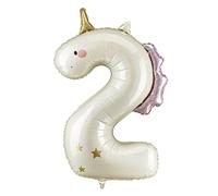 Unicorn Number 2 Balloon PartyDeco 36.5 Inch - Pink & White Holographic Foil Birthday Balloon for Girls, Air or Helium, 2nd Birthday Decorations