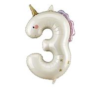 PartyDeco Foil Number Balloon Unicorn - 36.5 Inch, Air & Helium Inflatable for Girls - Number 3