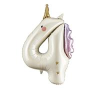 Unicorn Number Balloon PartyDeco 36.5 Inch, Foil Birthday Number Balloons for Girls, Air & Helium Inflatable Unicorn Birthday Decorations Party Supplies (Number 4)