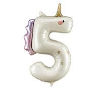 Unicorn Number Balloon PartyDeco 36.5 Inch, Foil Birthday Number Balloons for Girls, Air & Helium Inflatable Unicorn Birthday Decorations Party Supplies (Number 5)