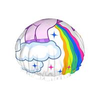 Unicorn Shower Cap,Smiling Unicorn Pooping A Rainbow On The Sky Waterproof Double Layer Bath Caps Perfect For All Hair Lengths And Thicknesses