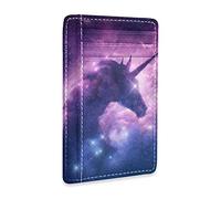 Unicorn Silhouette in a Purple Galaxy Nebula Cloud Slim Minimalist Wallet, Front Pocket RFID Blocking Leather Credit Card Holder, Case Protector Covers for Men Women