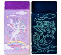 Unicorn Sleeping Bag for Kids - Glow in The Dark Kids Sleeping Bags Make Fun Unicorn Gifts for Girls. Perfect for Sleepovers, Camping, Plush Nap Mat for Preschool, with Pillow Pocket, 8+ Hour Glow