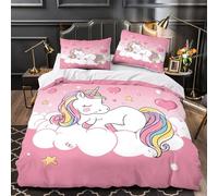 Unicorn Sleeping Comforter Cover 3D Design Printed Luxurious 3 Piece Bedding Set Zipper Cartoon Magical Quilt Cover Super Soft Anti-allergic for Kids Adults Women Girls Boys Teens Single（135x200cm）