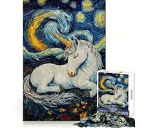 Unicorn Sleeping Starry Night 1000 Pieces Jigsaw Puzzles for Teenagers Memory Strength Restful Escape Fine Cut Festive Surprise (50x75cm)