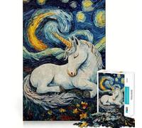 Unicorn Sleeping Starry Night Jigsaw for Teenagers 1000 Pieces Memory Fun Game Smooth Burr Free Surface Birthday Gift Brain Teaser Toy (38x52cm)