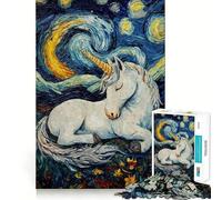 Unicorn Sleeping Starry Night Jigsaw Puzzle 1000 Pieces Mental Focus Game Precision Cut Smooth Edges Absorbing Activity for Quiet Nights (50x75cm)