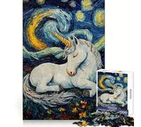 Unicorn Sleeping Starry Night Jigsaw Puzzle for Teenagers 1000 Pieces Thought Training Soft Distraction Uniform Cut Holiday Present (38x26cm)