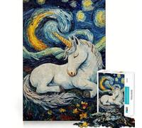 Unicorn Sleeping Starry Night Jigsaw Puzzles 1000 Pieces Focus Boost Fun Laser Cut for Flawless Fit Bonding Activity for Loved Ones (38x26cm)