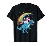 Unicorn Sloth Riding Dinosaur T Rex Rainbow Cute Fun T-Shirt
