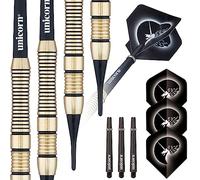Unicorn Soft Tip Darts Set, Core Plus, Brass Barrels, 16g, 17g, 18g or 19g