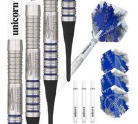 Unicorn Soft Tip Darts Set - Gary 'The Flying Scotsman' Anderson Silver Star - 80% Natural Tungsten Barrels with Blue Accents - 17 g, 18 g, 19 g or 20 g