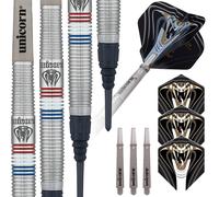 Unicorn Soft Tip Darts Set | Jeffrey 'The Black Cobra' de Zwaan Maestro Phase 2 | 90% Natural Tungsten Barrels w/ Red, White & Blue Accents | Epic Unicorn Silver