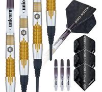 Unicorn Soft Tip Darts Set | Pro-Tech Style 1 | 70% Natural Tungsten Barrels with Golden Accents | Epic Tips | 19 g in Silver Unicorn Silver
