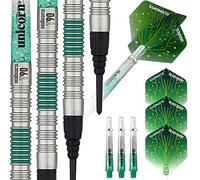 Unicorn Soft Tip Professional Darts Set | Core T90 Series Style 2 | 90% Tungsten Barrels with Green Accents | 21 g