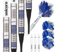 Unicorn Soft Tip Darts Set | Gary 'The Flying Scotsman' Anderson Silver Star | 80% Natural Tungsten Barrels with Blue Accents | 18 g