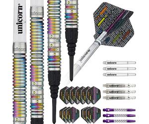 Unicorn Soft Tip Professional Darts Set | Michael 'The Bully Boy' Smith Code Players DNA | 90% Natural Tungsten Barrels with Multicolour Rainbow Titanium Accents | 18 g