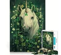 Unicorn St Patricks Day Jigsaw 1000 Pieces Focus Building Toy Zero Gap Rewarding Activity for Rainy Days (50x75cm)