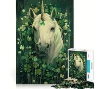 Unicorn St Patricks Day Jigsaw 1000 Pieces Memory Skill Fun Smooth Edge Perfect Interlock Fun-filled Way to Fill Empty Hours (38x52cm)