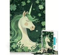 Unicorn St Patricks Day Jigsaw Puzzle1000 Pieces Mind Train Fun Clean Cut Sturdy Components Captivating Leisure for Cozy Indoors (38x52cm)
