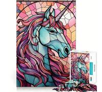 Unicorn Stained Glass 1000 Piece Jigsaws for Adults Brain Recall Game Tight Interlock No Gaps Calming Mental Break Activity (50x75cm)