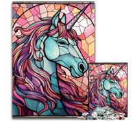 Unicorn Stained Glass 1000Piece Puzzle Wooden Jigsaw Puzzles for Adults Perfect for Family Gatherings Birthdays Holidays 1000 PCS(75x50cm)