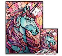 Unicorn Stained Glass 1000Pieces Puzzle Gifts Impossible Jigsaw Puzzles for Adults Perfect for TeenagersCollectors Ideal Home DecorTravel Gift 1000 PCS(38x26cm)