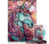 Unicorn Stained Glass Jigsaw 1000 Pieces Memory Skill Fun Smooth Edge Perfect Interlock Fun-filled Way to Fill Empty Hours (38x52cm)