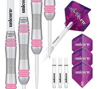 Unicorn Steel Tip Darts Set | Autograph Series Style 2 | 80% Natural Tungsten Barrels with Pink Accents | 28 g