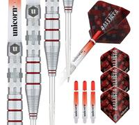 Unicorn Steel Tip Darts Set | Ballista Style 3 | 90% Natural Tungsten Barrels with Red Accents & Volute Points | 25 g