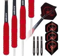 Unicorn Steel Tip Darts Set | Core Plus | Smooth Comfortable Rubberised Brass Barrels | Red | 21 g