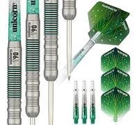 Unicorn Steel Tip Darts Set | Core XL T90 Series Style 1 | 90% Tungsten Barrels with Green Accents | 23 g