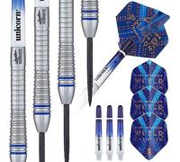 Unicorn Steel Tip Darts Set | Gary 'The Flying Scotsman' Anderson Phase 3, 5, 6 World Champion | 90% Natural Tungsten Barrels with Blue Accents | Presentation Packaging | 21g, 22g, 23g, 24g, 25g, 27g