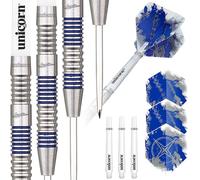 Unicorn Steel Tip Darts Set - Gary 'The Flying Scotsman' Anderson Silver Star - 80% Natural Tungsten Barrels with Blue Accents - 20 g, 21 g, 22 g, 23 g, 24 g, 25 g or 27g