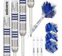 Unicorn Steel Tip Darts Set - Gary 'The Flying Scotsman' Anderson Silver Star - 80% Natural Tungsten Barrels with Blue Accents - 20 g, 21 g, 22 g, 23 g, 24 g, 25 g or 27g