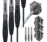 Unicorn Steel Tip Darts Set | Noir Style 1 | 90% Tungsten Barrels with Black Titanium Coating & Black Volute Points | 21 g