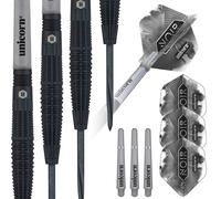 Unicorn Steel Tip Darts Set | Noir Style 2 | 90% Tungsten Barrels with Black Titanium Coating & Black Volute Points | 23 g