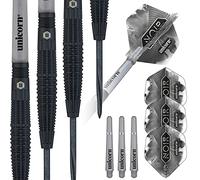 Unicorn Steel Tip Darts Set | Noir Style 2 | 90% Tungsten Barrels with Black Titanium Coating & Black Volute Points | 23 g