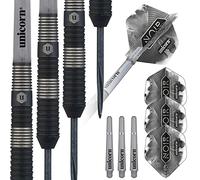 Unicorn Steel Tip Darts Set | Noir Style 3 | 90% Tungsten Barrels with Black Titanium Coating & Black Volute Points | 24 g