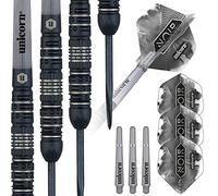 Unicorn Steel Tip Darts Set | Noir Style 4 | 90% Tungsten Barrels with Black Titanium Coating & Black Volute Points | 25 g