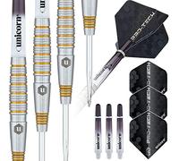 Unicorn Steel Tip Darts Set | Pro-Tech Style 2 | 90% Natural Tungsten Barrels with Golden Accents & Volute Points | 21 g