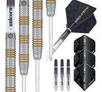 Unicorn Steel Tip Darts Set | Pro-Tech Style 3 | 90% Natural Tungsten Barrels with Golden Accents & Volute Points | 25 g